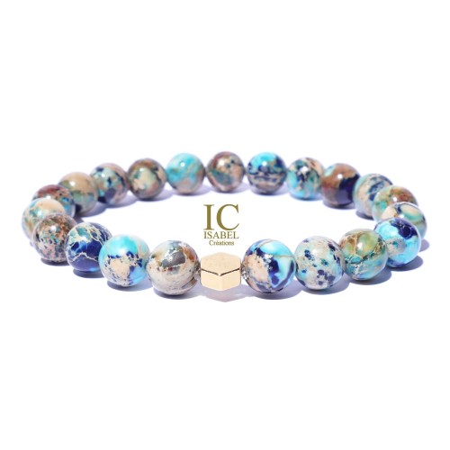 Bracelet Jaspe de Couleur Bleu 8 mm