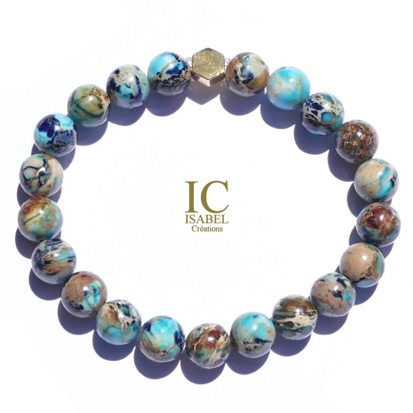 Bracelet Jaspe de Couleur Bleu 8 mm