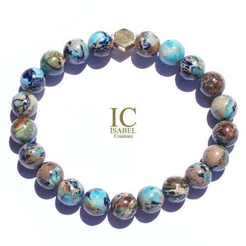 Bracelet Jaspe de Couleur Bleu 8 mm