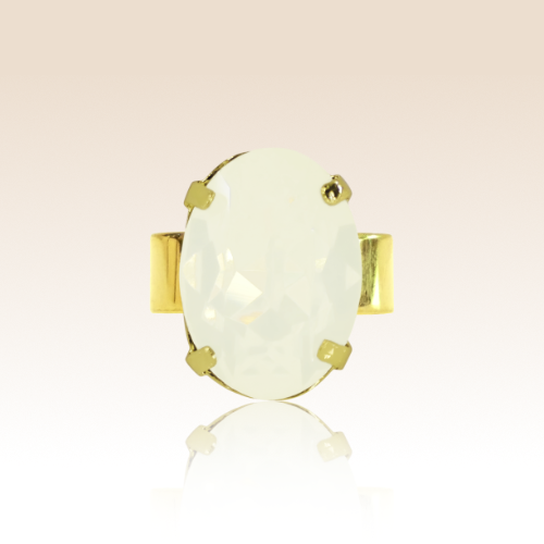 Bague Cabochon Ovale Cristal Opale Blanche