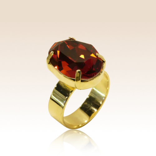 Bague Cabochon Ovale Cristal Rouge