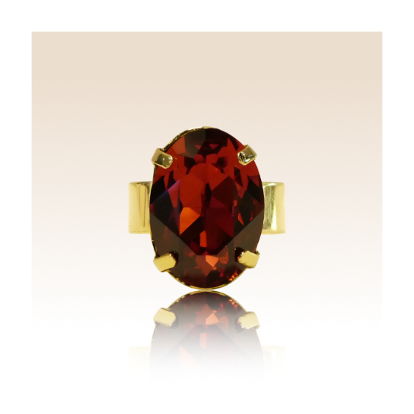 Bague Cabochon Ovale Cristal Rouge