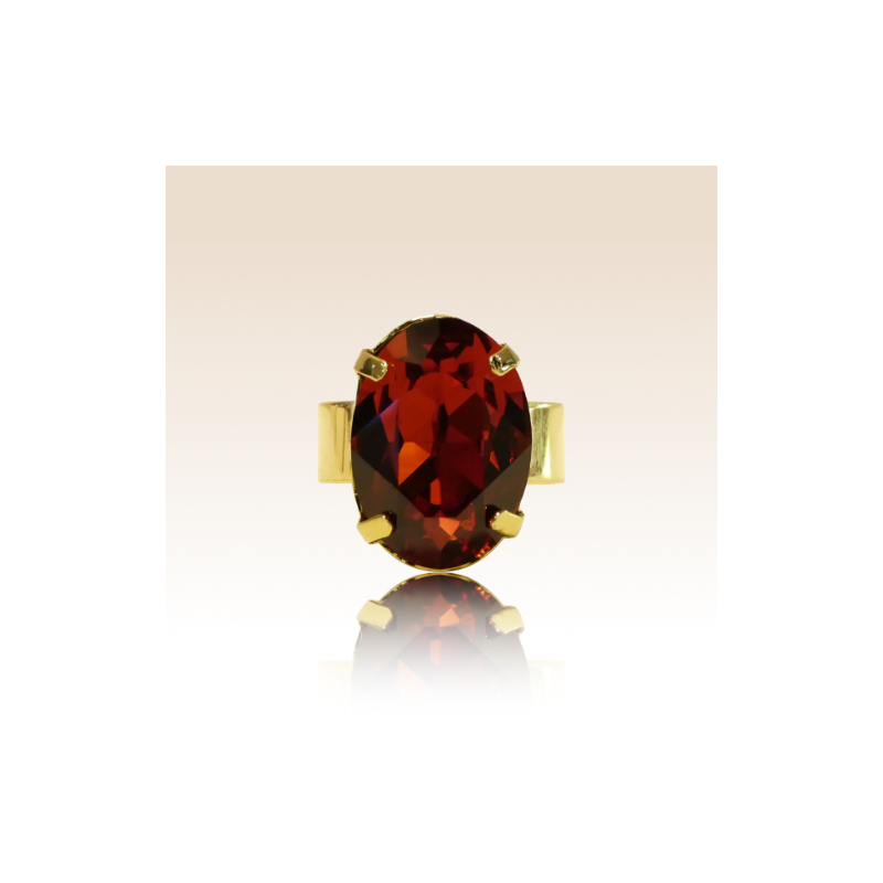 Bague Cabochon Ovale Cristal Rouge