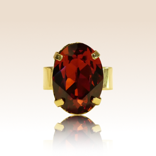 Bague Cabochon Ovale Cristal Rouge