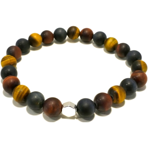 Bracelet 3 Oeil de Tigre Taureau Faucon Mat Homme