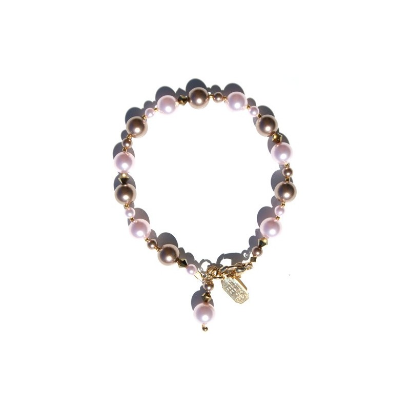 Pink and Bronze Pearl Crystal Bracelet