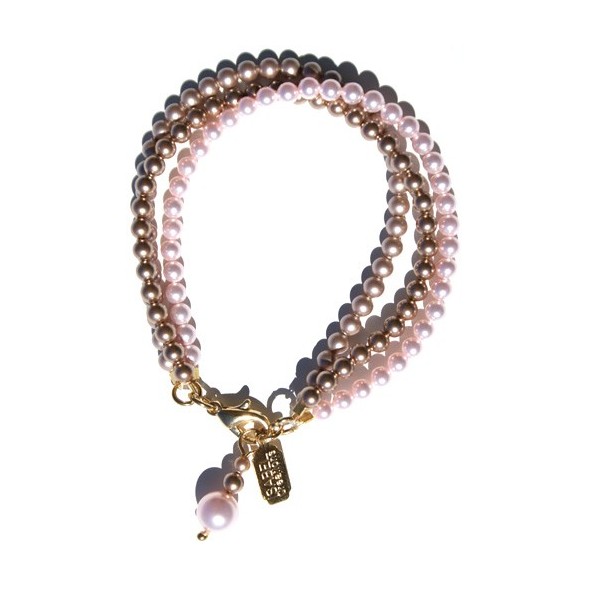 3 Bracelets Perle Rose Bronze Champagne de Cristal Nacré