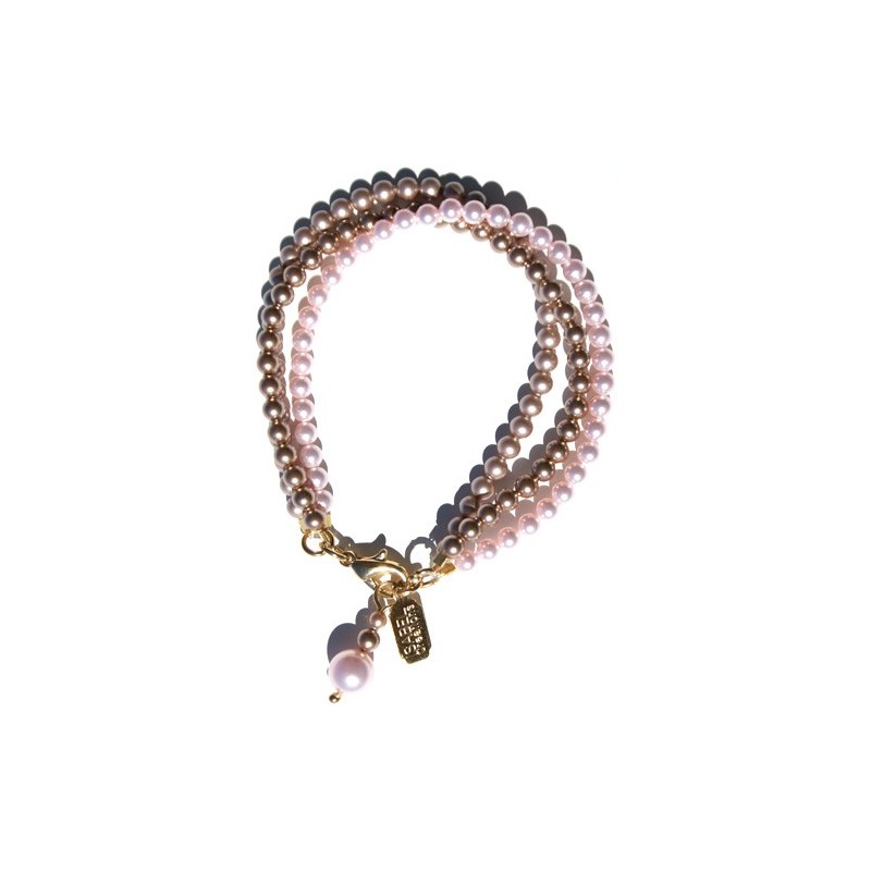 3 Bracelets Perle Rose Bronze Champagne de Cristal Nacré