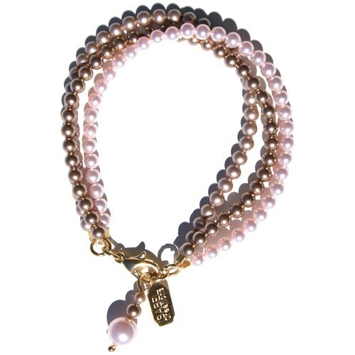 3 Bracelets Perle Rose Bronze Champagne de Cristal Nacré