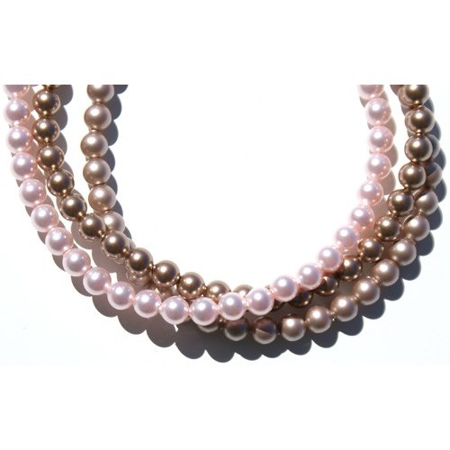 Pink Bronze Champagne Pearl Crystal 3 Bracelets